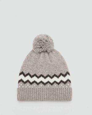 MANGO TEEN Knitted Hat With Patterned Trims And Pom-Pom - Grey