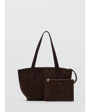 Mango Suede Mini Shopper Bag - Brown
