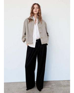 Mango Mandarin Collar Pinstripe Jacket - White