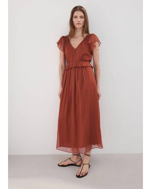 Mango Long Ruffled Dress - Red