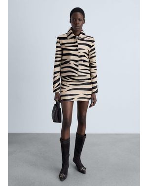 Mango Zebra-Print Fur Jacket - White
