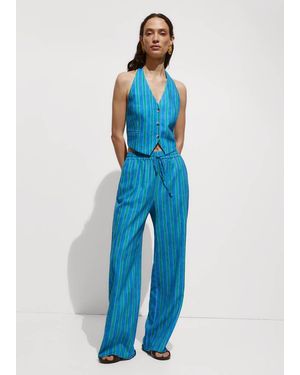 Mango Linen Stripe-Printed Vest - Blue