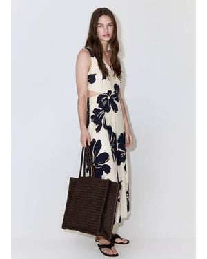 Mango Floral Print Cut-Out Dress - White