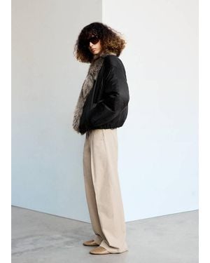 Mango Anorak Oversize Avec Col En Fourrure Noir