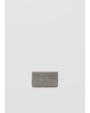 Mango Medium Wallet With Croc Effect - Grey