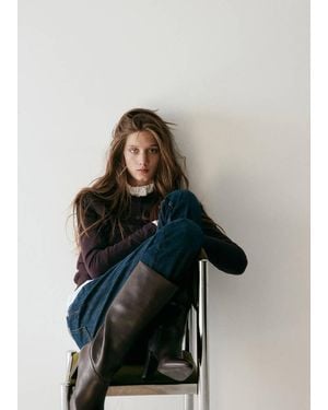 Mango Leather Heeled Boots - Blue