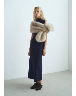 Mango Perkins-Neck Knitted Dress - Blue