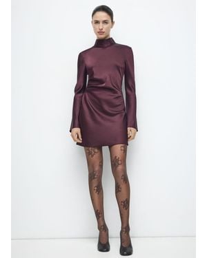 Mango Satin Dress With Pleat Detail - Red