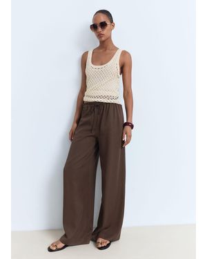 Mango Lyocell Wide Leg Trousers With String - Brown