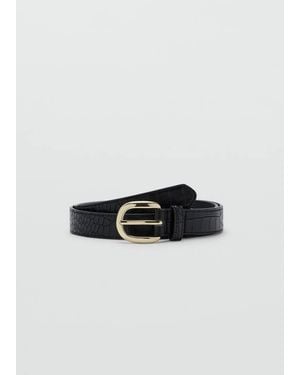 Mango Crocodile-Effect Belt With Metal Buckle - Black