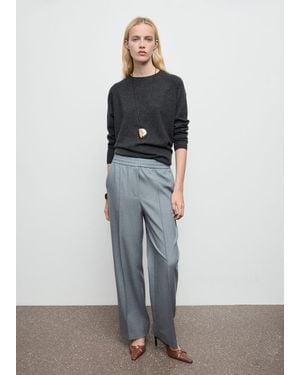 Mango Wideleg Trousers With Elastic Waist - Grey