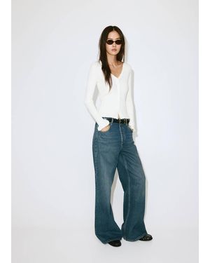 Mango Cardigan A Coste Con Volant Grezzo - Blu