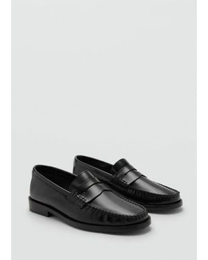 Mango Gathered Leather Moccasin - Black