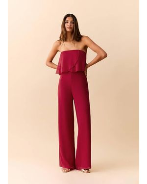 MANGO TEEN Strapless Jumpsuit - Red