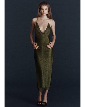 Mango Fringed Dress With Low Back - Blue