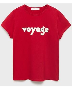 Mango Printed Cotton-Blend T-Shirt - Red