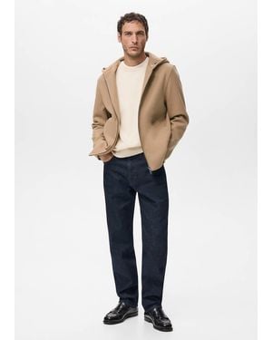 Mango Cloth Jacket With Hood - Blue