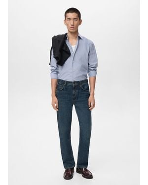 Mango 100% Cotton Striped Slim-Fit Shirt - Blue