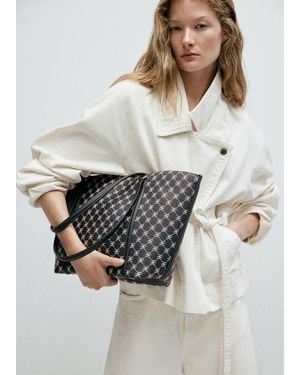 Mango Shopper Bag With Printed Logo - Grey