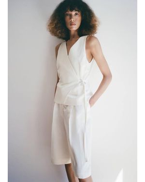 Mango Combined Linen Wrap Jumpsuit Ecru - White