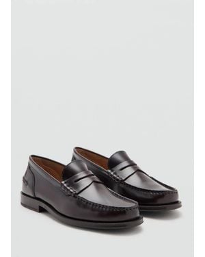 Mango Aged-Leather Loafers - Grey