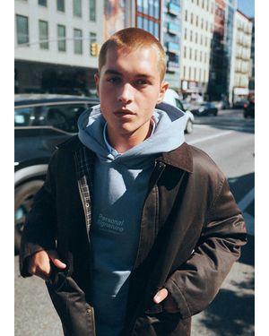 MANGO TEEN Cotton Hooded Sweatshirt With Text Print - Blue