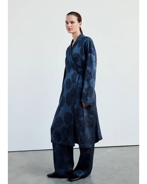 Mango Satin Jacquard Trousers - Blue