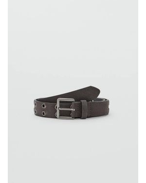 MANGO TEEN Leather Belt With Eyelets - Grey