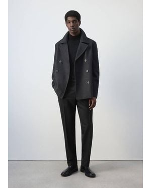 Mango Wool Double-Breasted Coat With Buttons - Black