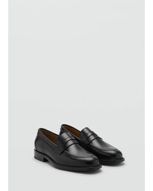 Mango Leather Penny Loafers - Black