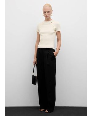 Mango Short-Sleeved Ribbed Sweater With Buttons Ecru - White