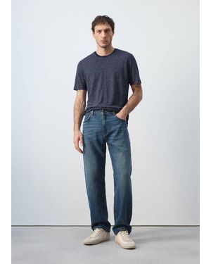 Mango Linen Blend Slim Fit Striped T-Shirt - Blue
