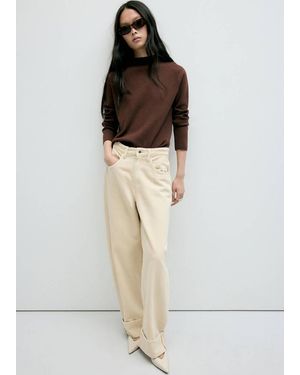 Mango Knitted Jumper With Perkins Neck - Brown