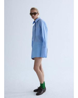 Mango Gerades Popeline-Hemd - Blau