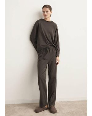 Mango Two-Piece Plain Cotton Pyjamas - Brown