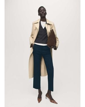 Mango Straight-Cut Crop Trousers - Blue