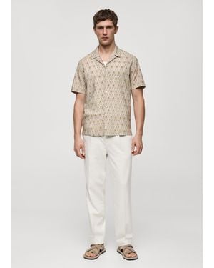 Mango Printed Viscose-Cotton Bowling Shirt - White