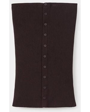 Mango Ribbed Boat-Neck Top - Black