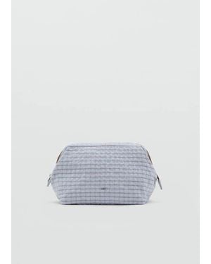 Mango Checked Cotton Wash Bag - Blue