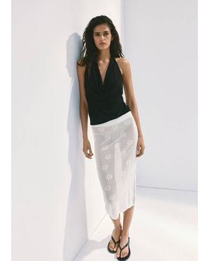 Mango Semi-Transparent Floral Crochet Skirt - White