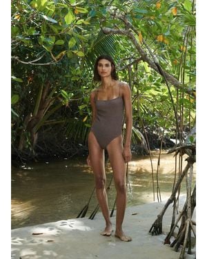 Mango Textured Swimsuit With Straps - Green