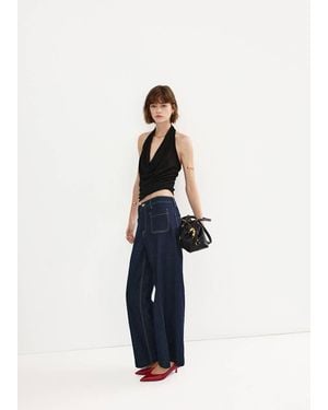Mango Wide-Leg Patch Pocket Jeans - Blue