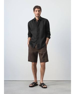 Mango Regular-Fit 100% Linen Shirt - Black