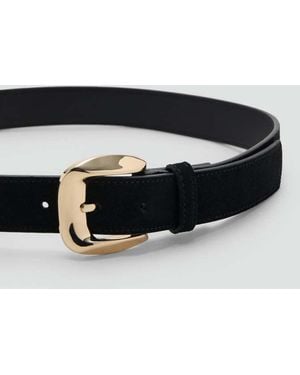 Mango Suede Belt With Square Buckle - Black