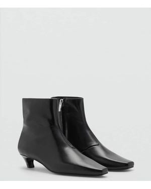 Mango Leather Boots With Kitten Heels - Black
