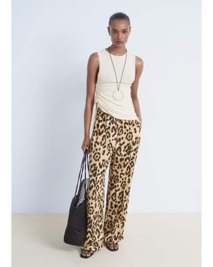 Mango Fluid Animal- Print Trousers - White