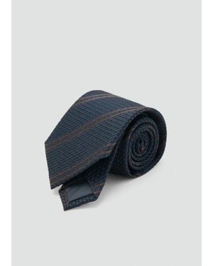 Mango 100% Silk Tie With Microstructured Stripes - Blue