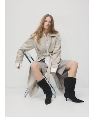 Mango Suede Ankle Boots With Pointed Toe And Heel - Natural