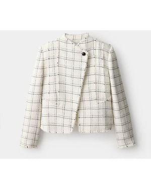 Mango Chequered Jacket With A High Collar - White