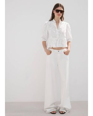 Mango Embroidered Puff-Sleeve Blouse - White